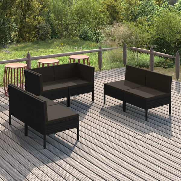 vidaXL 6-Piece Garden Lounge Set with Cushions Poly Rattan Black