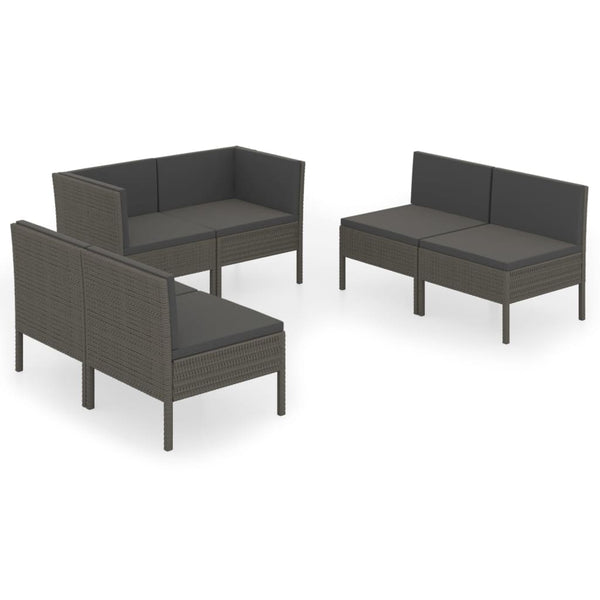 vidaXL 6-Piece Garden Lounge Set with Cushions Poly Rattan Grey