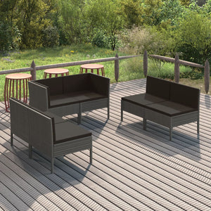 vidaXL 6-Piece Garden Lounge Set with Cushions Poly Rattan Grey