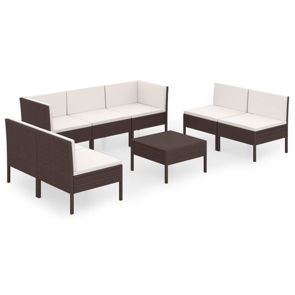 vidaXL 8-piece Garden Lounge Set with Cushions Poly Rattan Brown