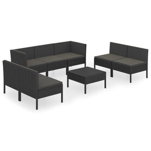 vidaXL 8-piece Garden Lounge Set with Cushions Poly Rattan Black