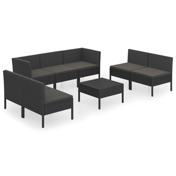vidaXL 8-piece Garden Lounge Set with Cushions Poly Rattan Black
