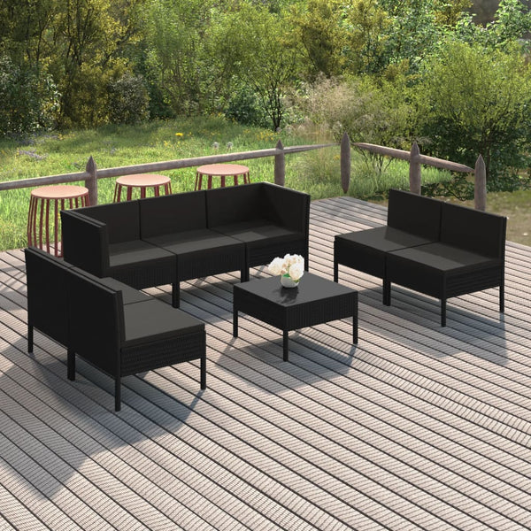vidaXL 8-piece Garden Lounge Set with Cushions Poly Rattan Black