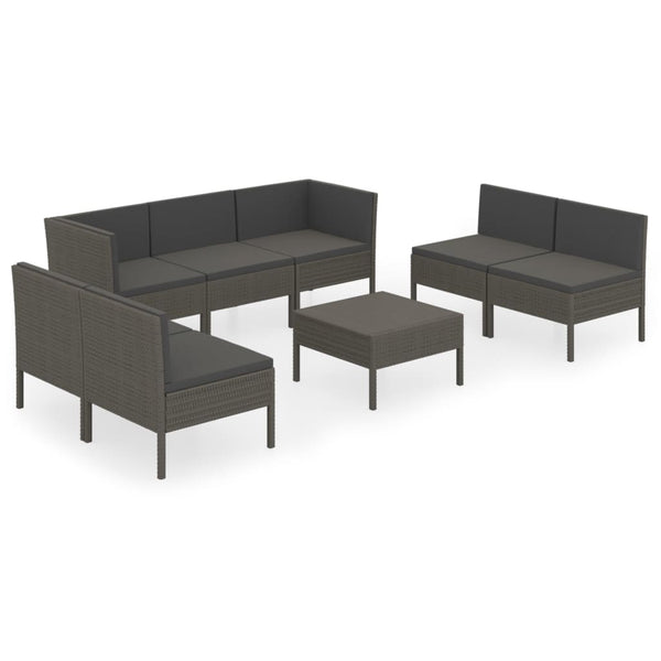 vidaXL 8-piece Garden Lounge Set with Cushions Poly Rattan Grey