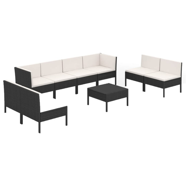 vidaXL 9-piece Garden Lounge Set with Cushions Poly Rattan Black