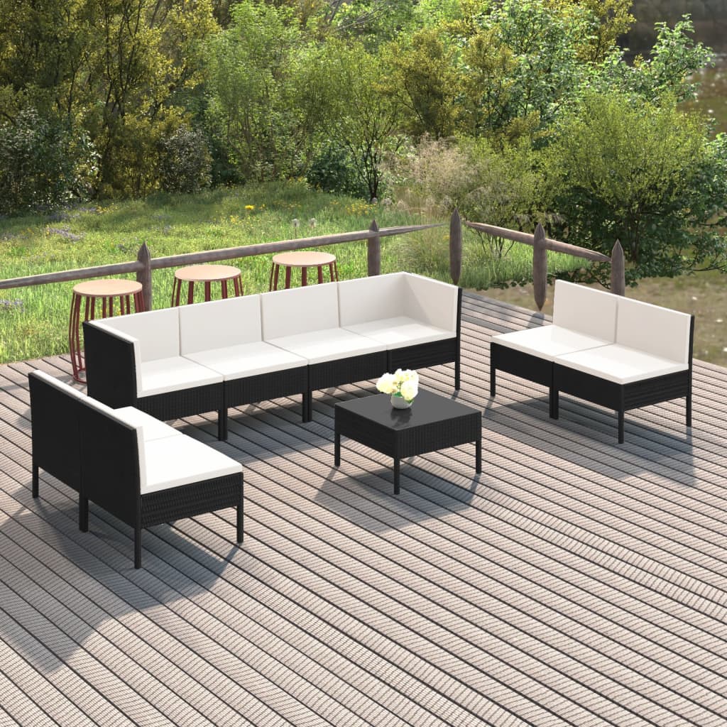 vidaXL 9-piece Garden Lounge Set with Cushions Poly Rattan Black