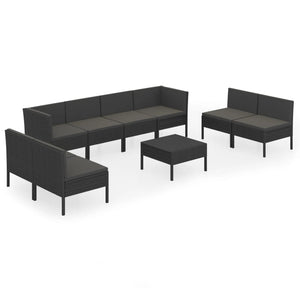 vidaXL 9-piece Garden Lounge Set with Cushions Poly Rattan Black