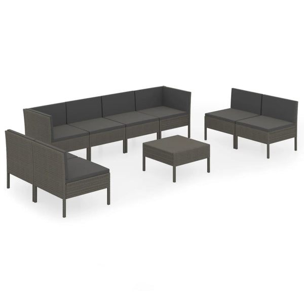vidaXL 9-piece Garden Lounge Set with Cushions Poly Rattan Grey