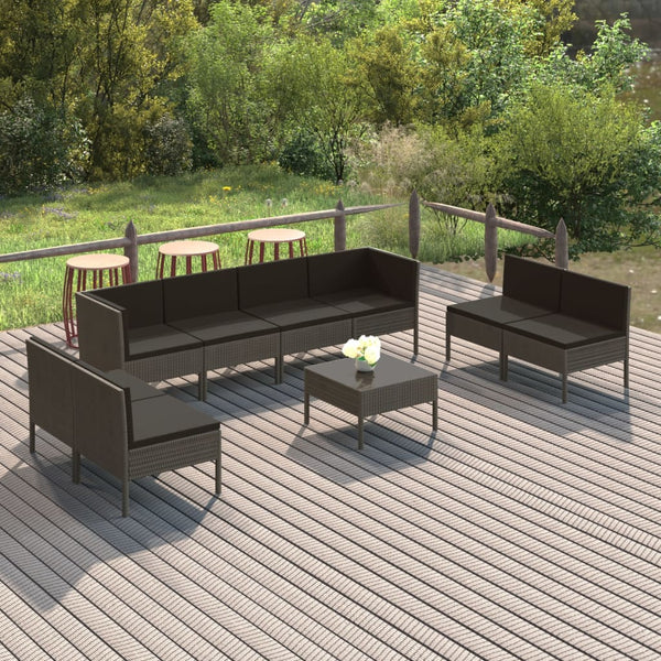 vidaXL 9-piece Garden Lounge Set with Cushions Poly Rattan Grey