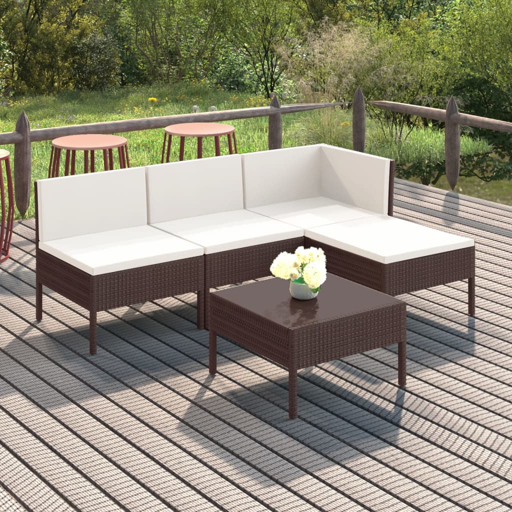 vidaXL 5-piece Garden Lounge Set with Cushions Poly Rattan Brown