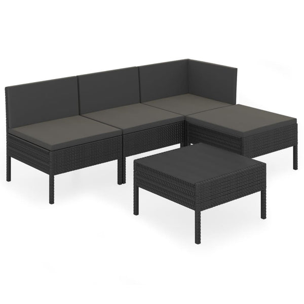 vidaXL 5-Piece Garden Lounge Set with Cushions Poly Rattan Black