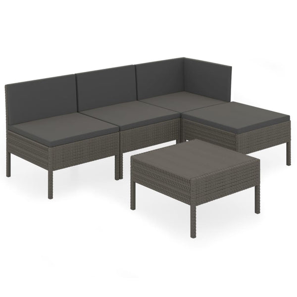 vidaXL 5-piece Garden Lounge Set with Cushions Poly Rattan Grey