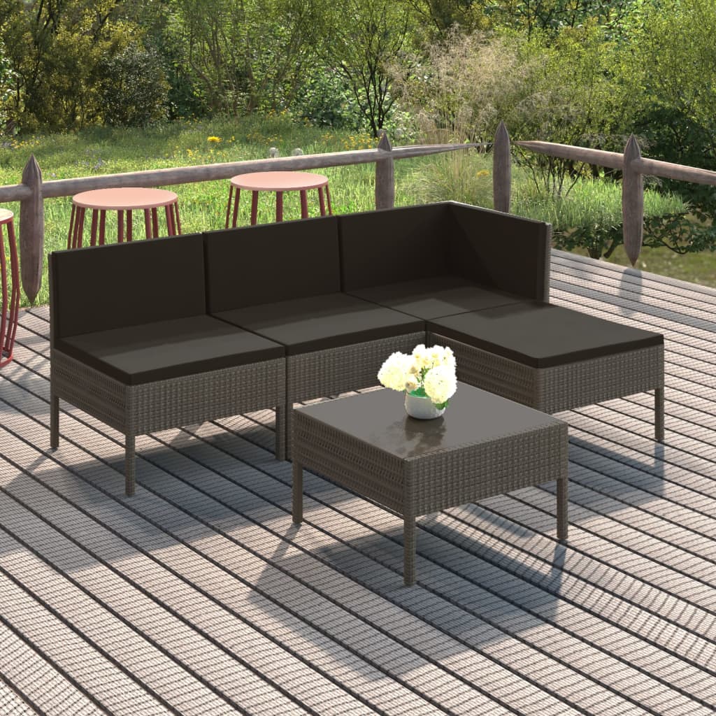 vidaXL 5-piece Garden Lounge Set with Cushions Poly Rattan Grey