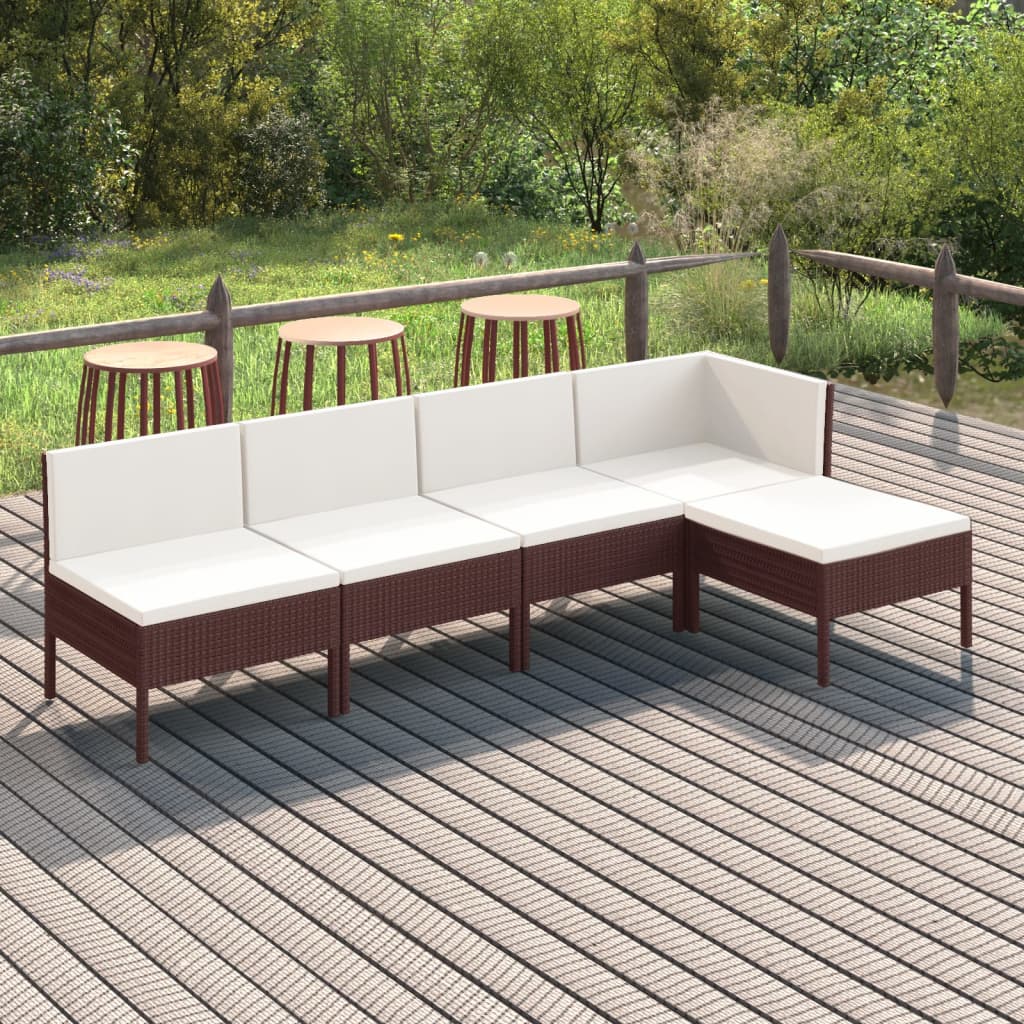vidaXL 5-piece Garden Lounge Set with Cushions Poly Rattan Brown