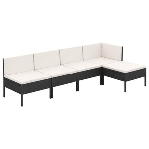 vidaXL 5-Piece Garden Lounge Set with Cushions Poly Rattan Black
