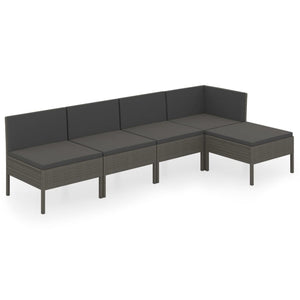 vidaXL 5-piece Garden Lounge Set with Cushions Poly Rattan Grey