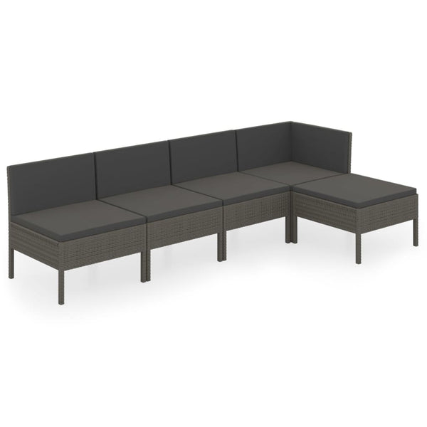 vidaXL 5-piece Garden Lounge Set with Cushions Poly Rattan Grey