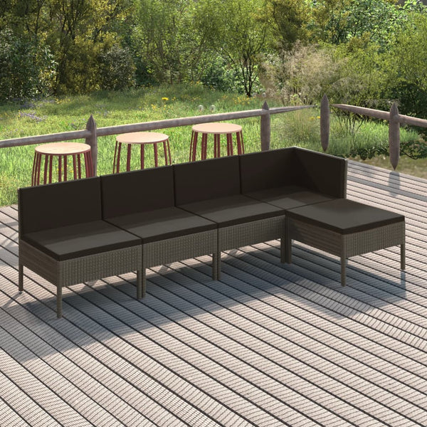 vidaXL 5-piece Garden Lounge Set with Cushions Poly Rattan Grey