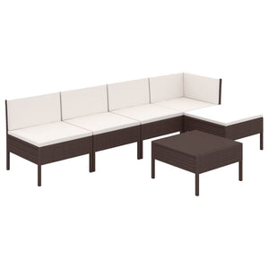 vidaXL 6-Piece Garden Lounge Set with Cushions Poly Rattan Brown