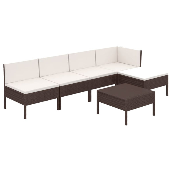 vidaXL 6-Piece Garden Lounge Set with Cushions Poly Rattan Brown