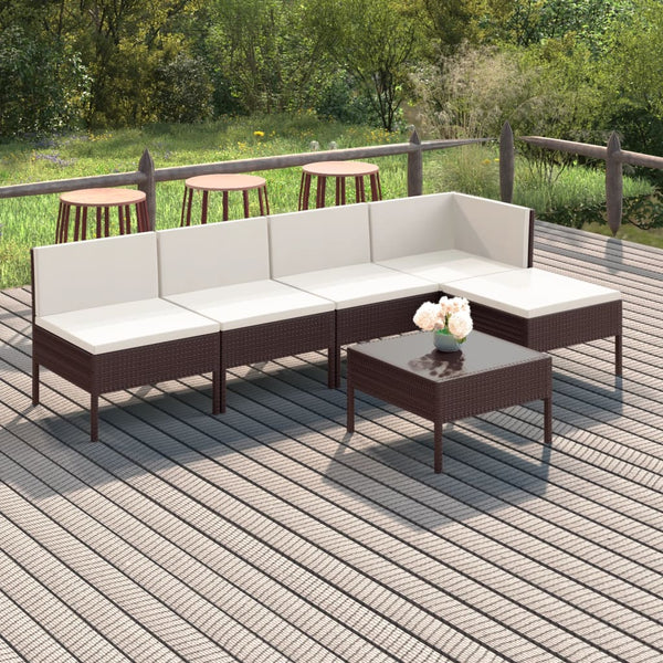 vidaXL 6-Piece Garden Lounge Set with Cushions Poly Rattan Brown