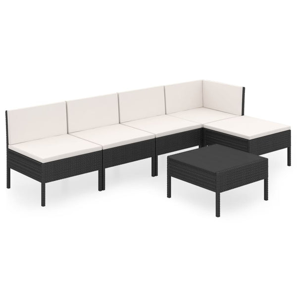 vidaXL 6-Piece Garden Lounge Set with Cushions Poly Rattan Black