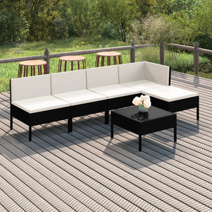 vidaXL 6-Piece Garden Lounge Set with Cushions Poly Rattan Black