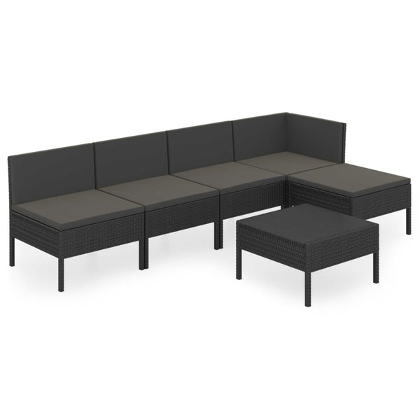 vidaXL 6-Piece Garden Lounge Set with Cushions Poly Rattan Black