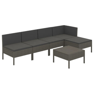 vidaXL 6-Piece Garden Lounge Set with Cushions Poly Rattan Grey