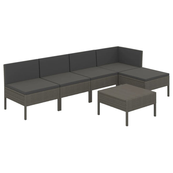 vidaXL 6-Piece Garden Lounge Set with Cushions Poly Rattan Grey