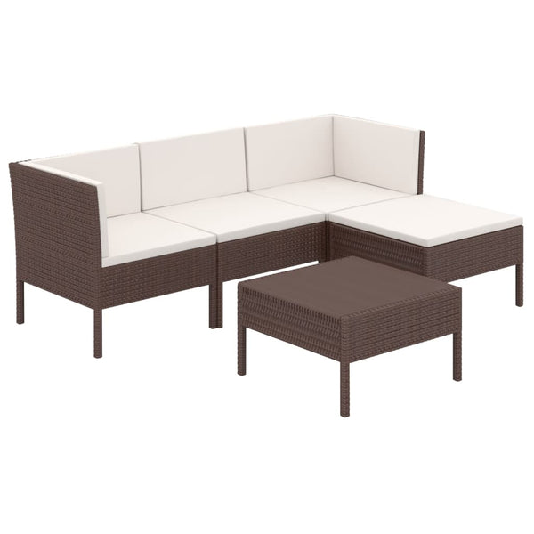 vidaXL 5-piece Garden Lounge Set with Cushions Poly Rattan Brown