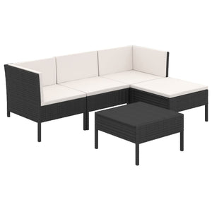 vidaXL 5-Piece Garden Lounge Set with Cushions Poly Rattan Black