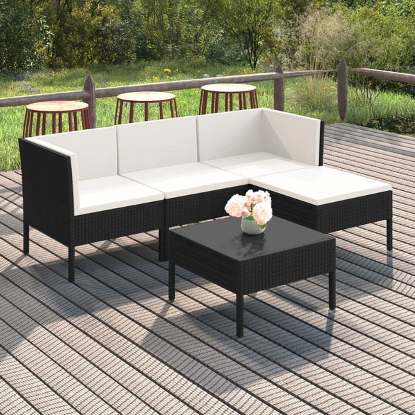 vidaXL 5-Piece Garden Lounge Set with Cushions Poly Rattan Black