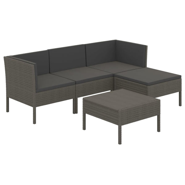 vidaXL 5-piece Garden Lounge Set with Cushions Poly Rattan Grey