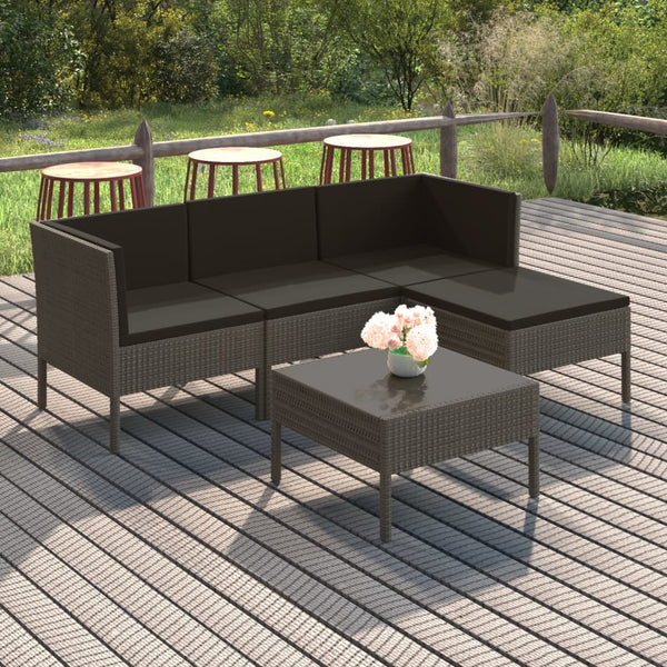 vidaXL 5-piece Garden Lounge Set with Cushions Poly Rattan Grey