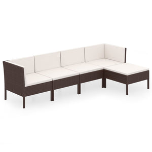 vidaXL 5-piece Garden Lounge Set with Cushions Poly Rattan Brown