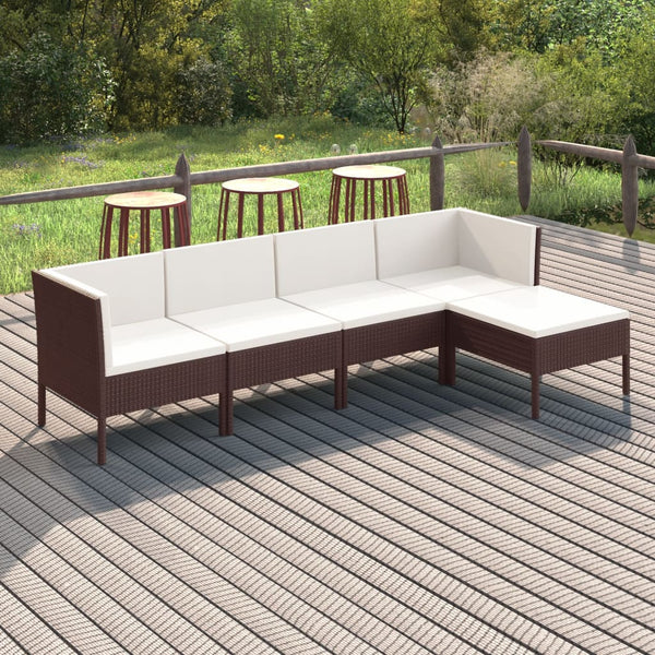 vidaXL 5-piece Garden Lounge Set with Cushions Poly Rattan Brown
