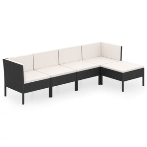 vidaXL 5-Piece Garden Lounge Set with Cushions Poly Rattan Black