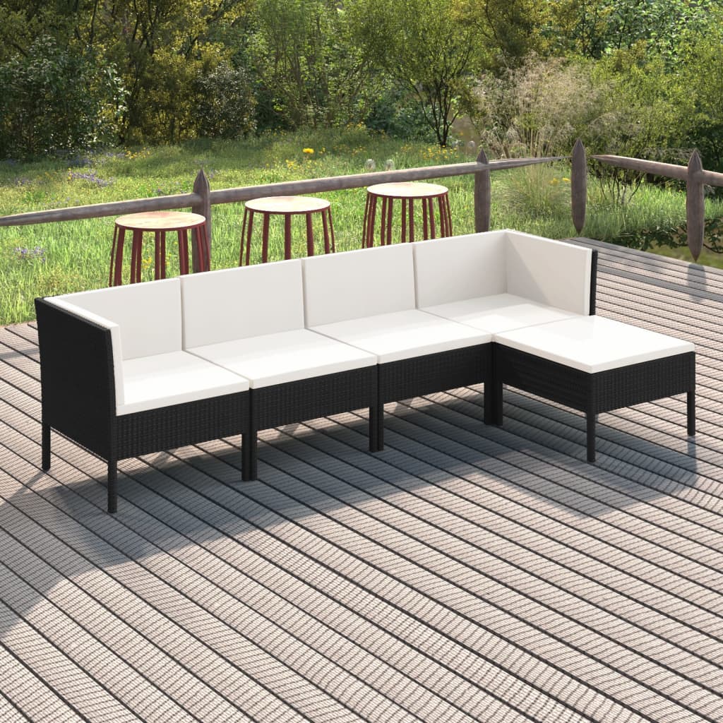 vidaXL 5-Piece Garden Lounge Set with Cushions Poly Rattan Black