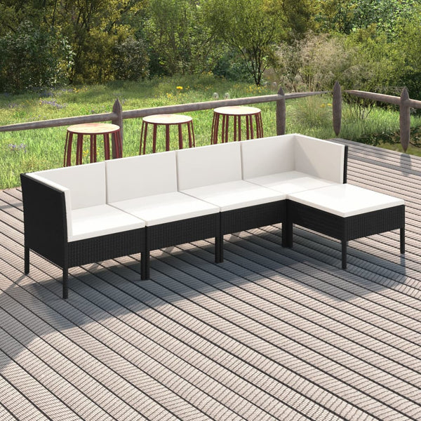 vidaXL 5-Piece Garden Lounge Set with Cushions Poly Rattan Black