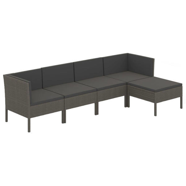 vidaXL 5-piece Garden Lounge Set with Cushions Poly Rattan Grey