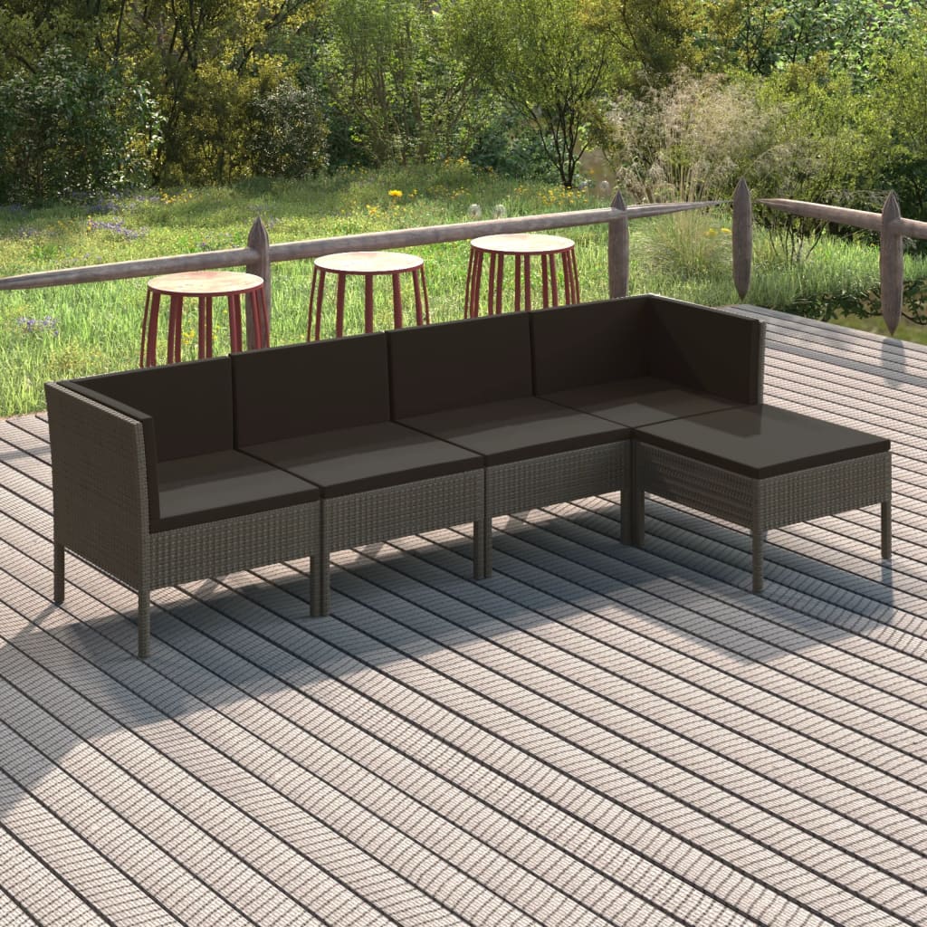 vidaXL 5-piece Garden Lounge Set with Cushions Poly Rattan Grey