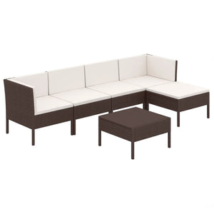 vidaXL 6-Piece Garden Lounge Set with Cushions Poly Rattan Brown