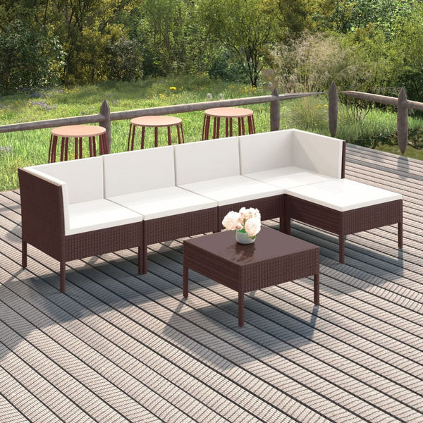 vidaXL 6-Piece Garden Lounge Set with Cushions Poly Rattan Brown