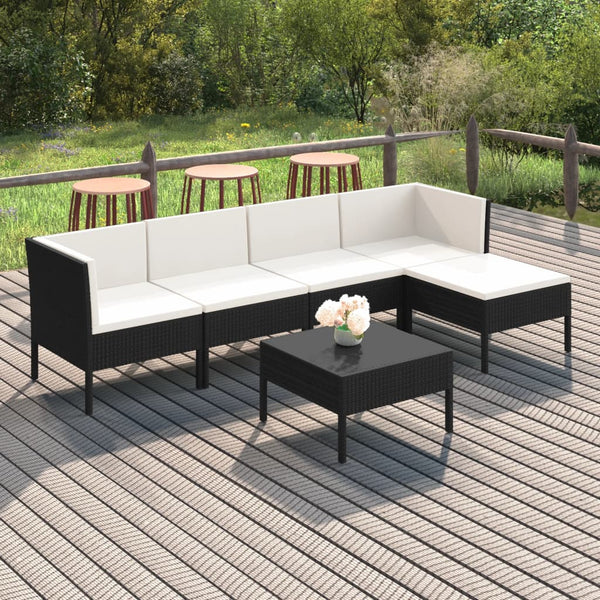 vidaXL 6-Piece Garden Lounge Set with Cushions Poly Rattan Black