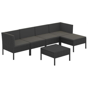 vidaXL 6-Piece Garden Lounge Set with Cushions Poly Rattan Black