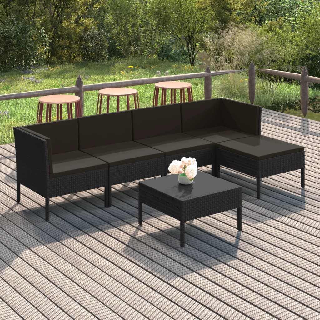 vidaXL 6-Piece Garden Lounge Set with Cushions Poly Rattan Black