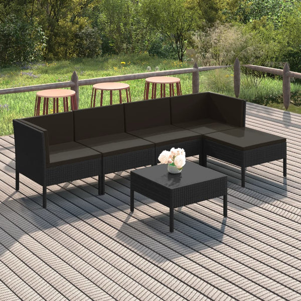 vidaXL 6-Piece Garden Lounge Set with Cushions Poly Rattan Black