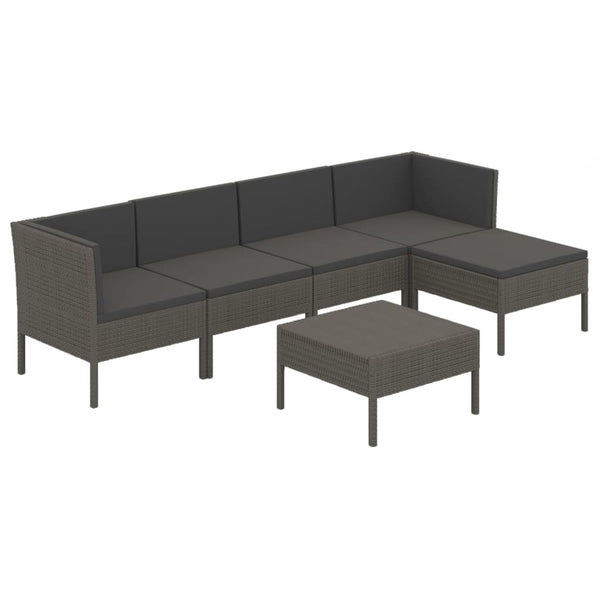 vidaXL 6-Piece Garden Lounge Set with Cushions Poly Rattan Grey