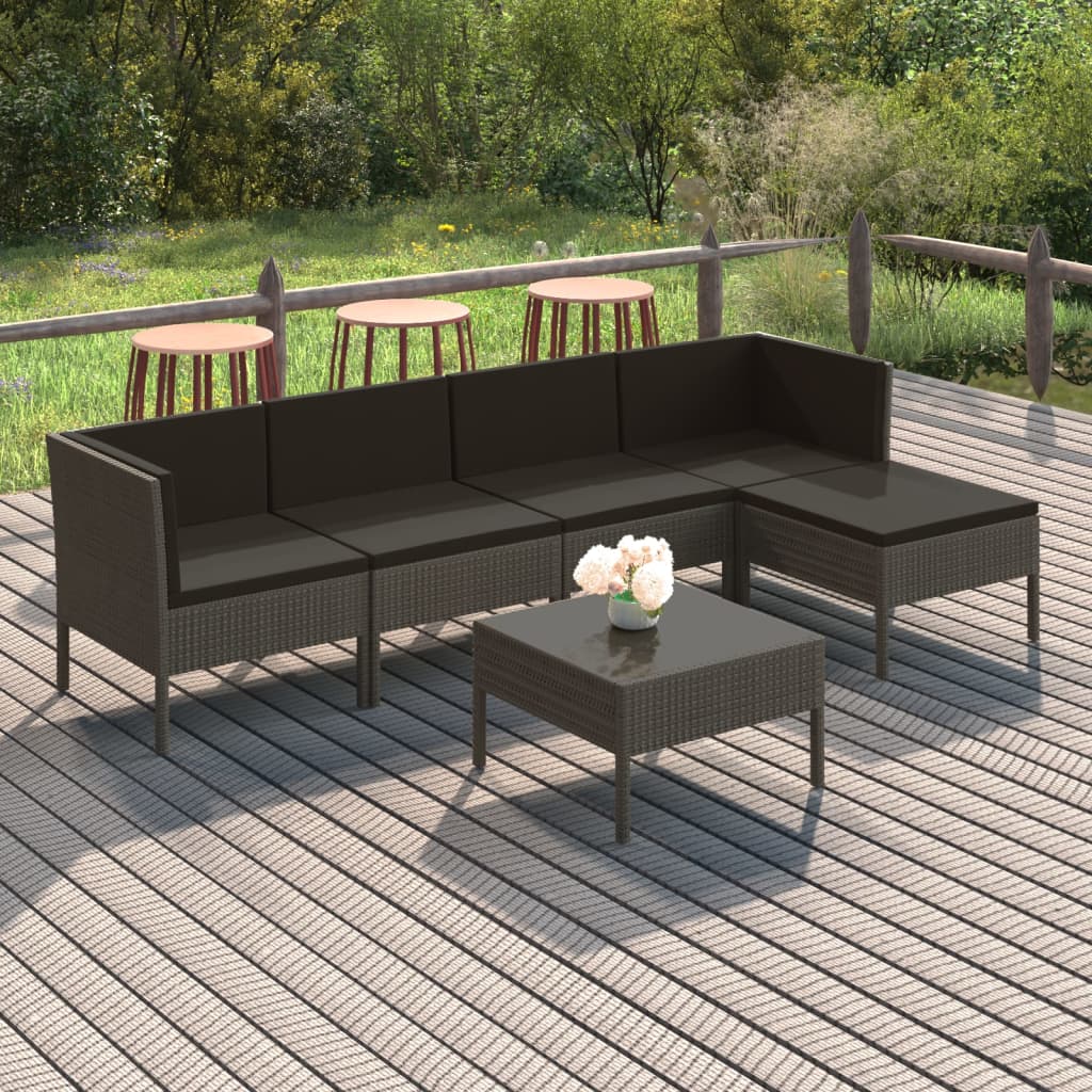 vidaXL 6-Piece Garden Lounge Set with Cushions Poly Rattan Grey
